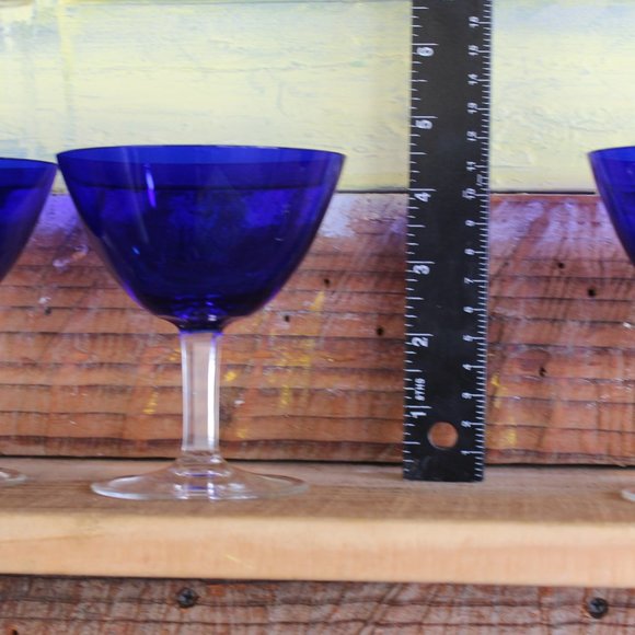 Set of (3) - Cobalt Blue Goblets/ champagne with Clear Stems 5"tall - Picture 7 of 9